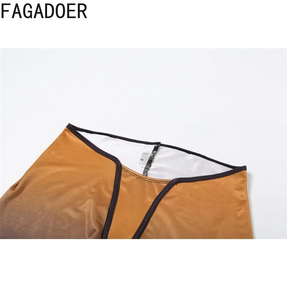 Fagadoer-top curto e calça skinny feminina, conjunto de duas peças com impressão gradiente, gola redonda, sem mangas, moda, streetwear