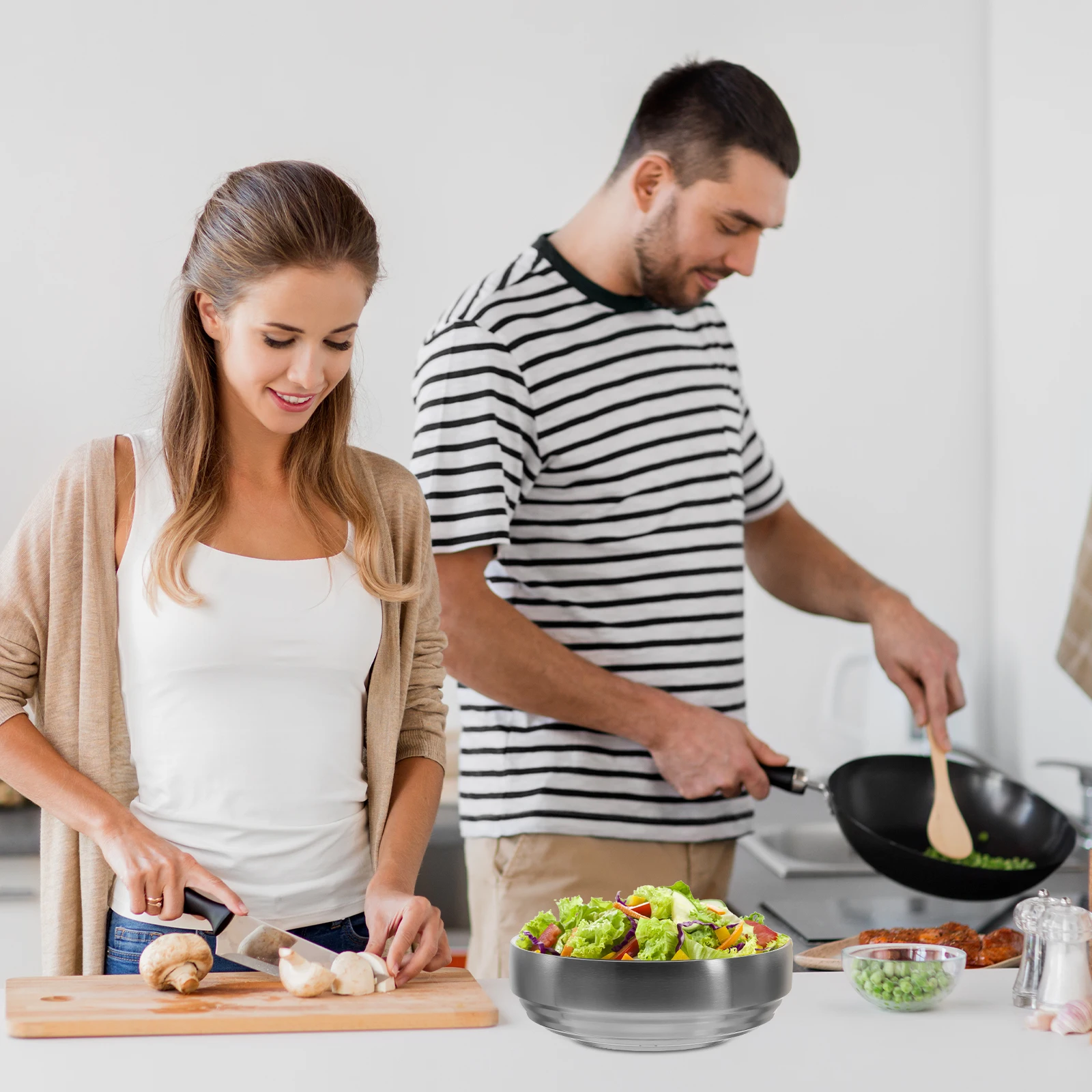 

Double Layer Noodle Bowl 19cm Stainless Steel Serving Bowl Salad Mixing Reusable Kitchen Serving Food Container