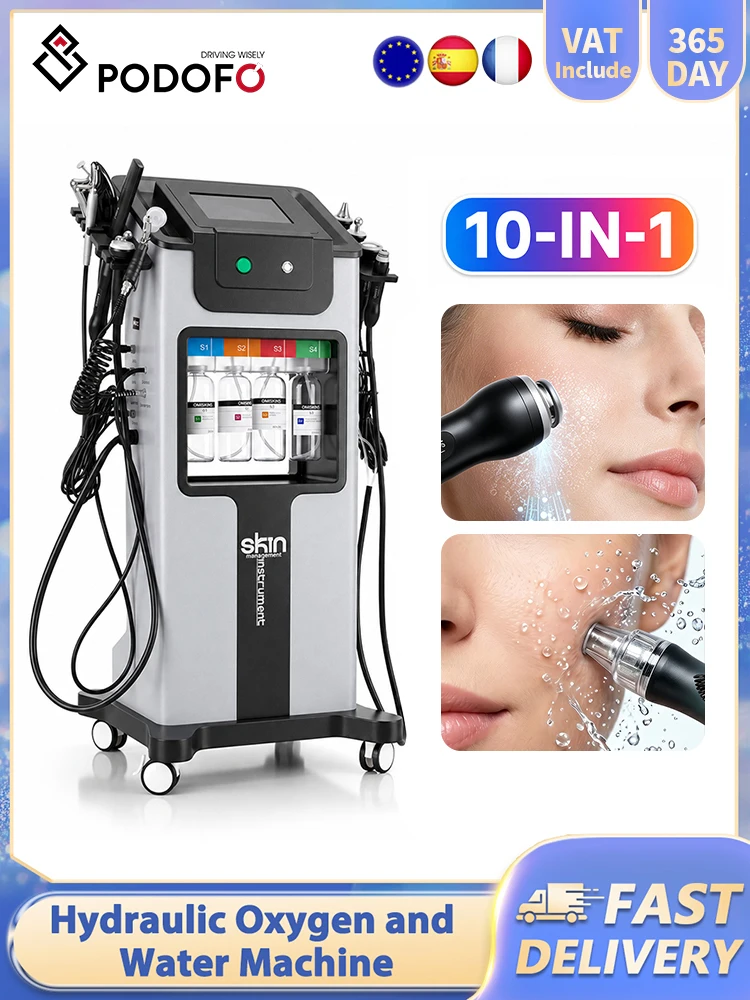 Podofo Neues 12-in-1 Hydro-Dermabrasionsgerät Aqua-Peeling Ultraschall-Gesichtspflege Wasser-Sauerstoff-Injektion Hautverjüngung Aufhellungs-Schönheitsgerät Hautverjüngung Kleine Blasen