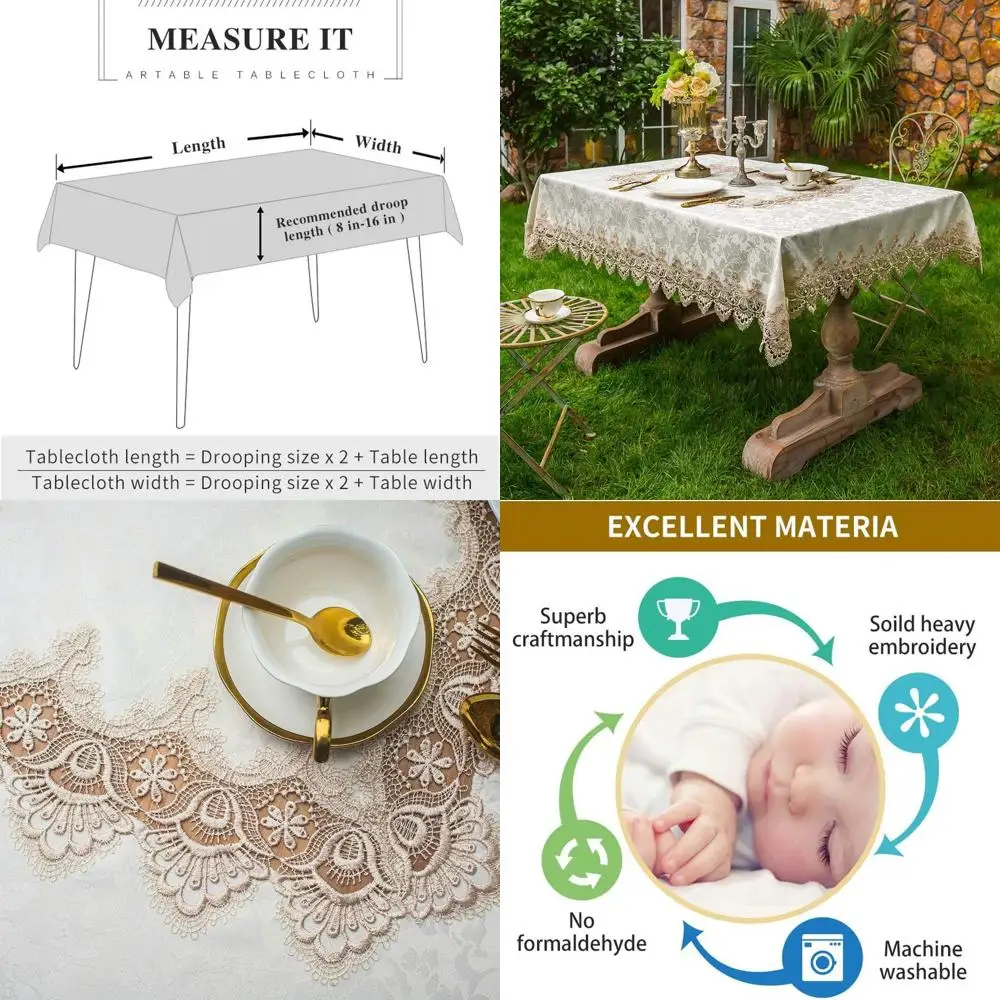 

Antique Lace Spring Flower Macrame Tablecloth, Rustic Outdoor/Indoor Use, 60x84 Light Brown