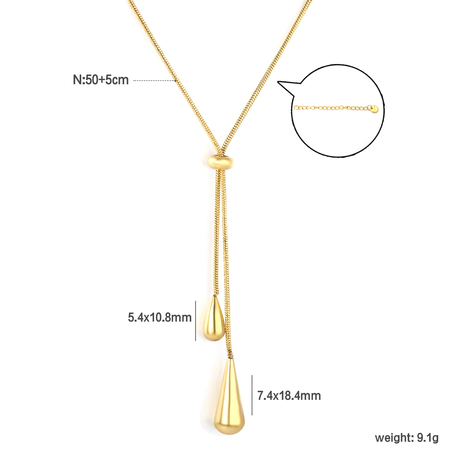 LUXUKISSKIDS Stainless Steel Adjustable Water Droplet Tassels Necklace Women Clavicle Choker Fashion Golden Jewelry Party Gifts