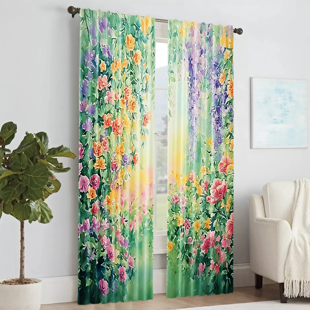 2Pcs Colorful Floral Plant Printed Window Curtain For Living Room Bedroom Home Decor Design For Privacy Protection_ai1