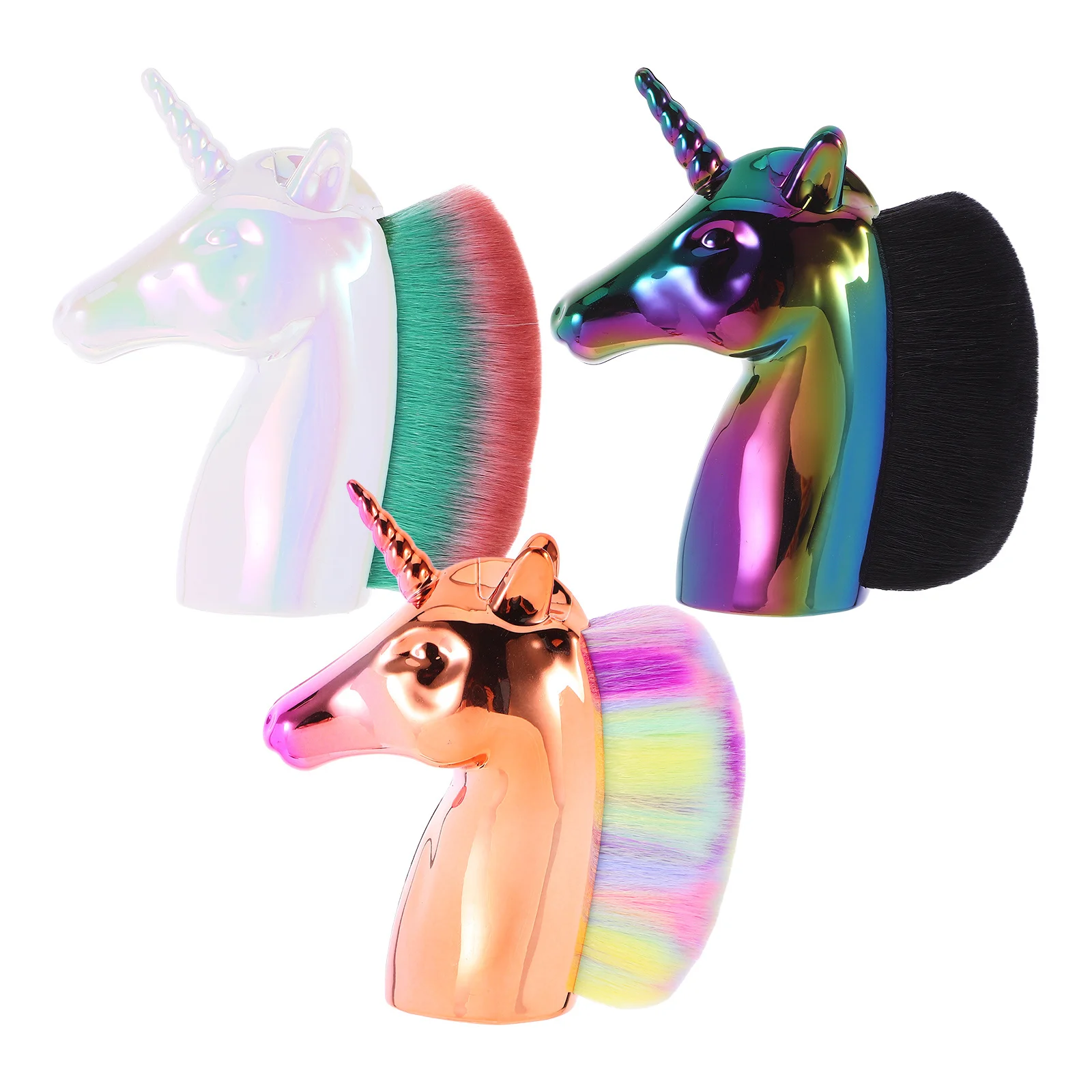 3개입 청소용 유니콘 디자인 내구성 있는 매니큐어 페디큐어 도구 먼지 제거 네일 브러시 세트 유니콘 네일 브러시