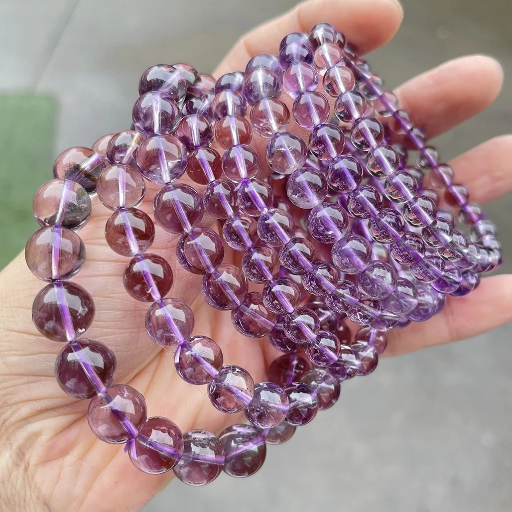 JD 7A Natural Brazilian Ice Amethyst Bead Bracelets Women Light Purple Energy Crystal Stone Strand Bracelet Reiki Healing Gifts