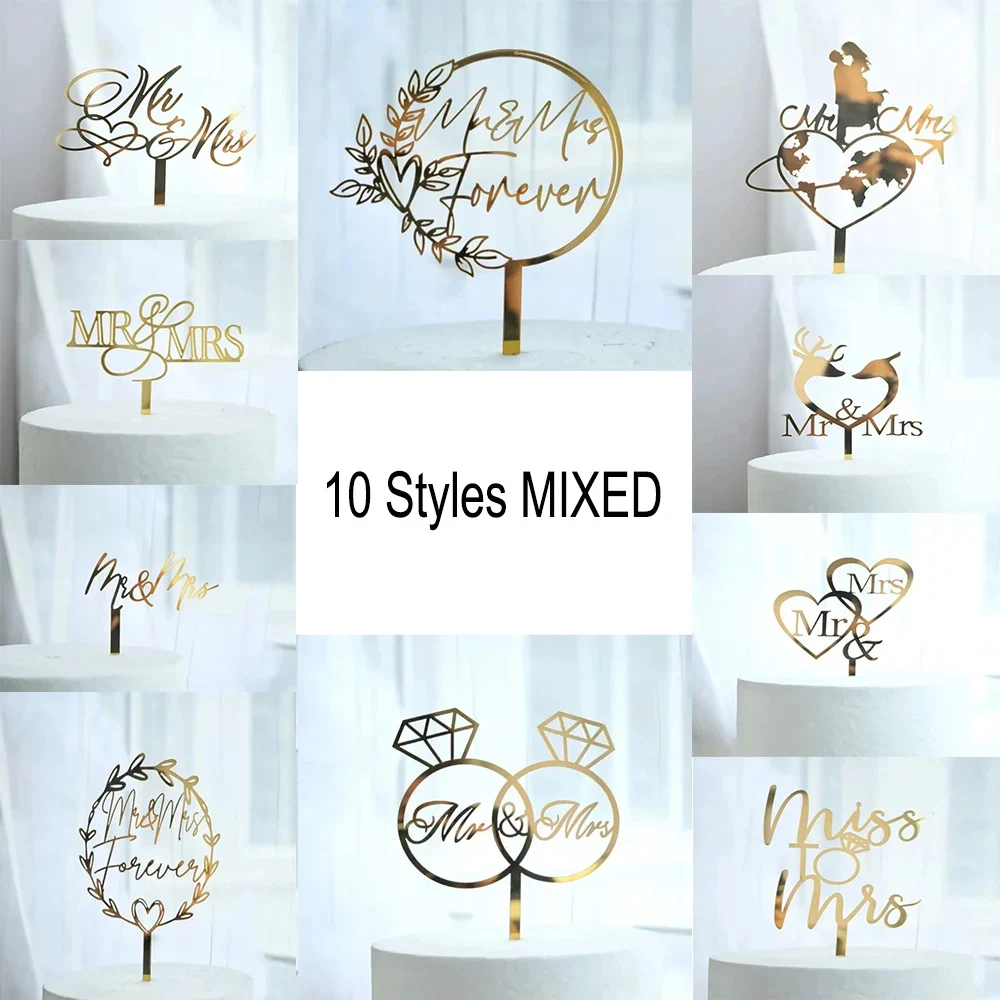 Gold Acrylic Mr Mrs Cake Topper Party Favors Wedding  Decorating Supplies Baking Accessories Anniversary Decorations