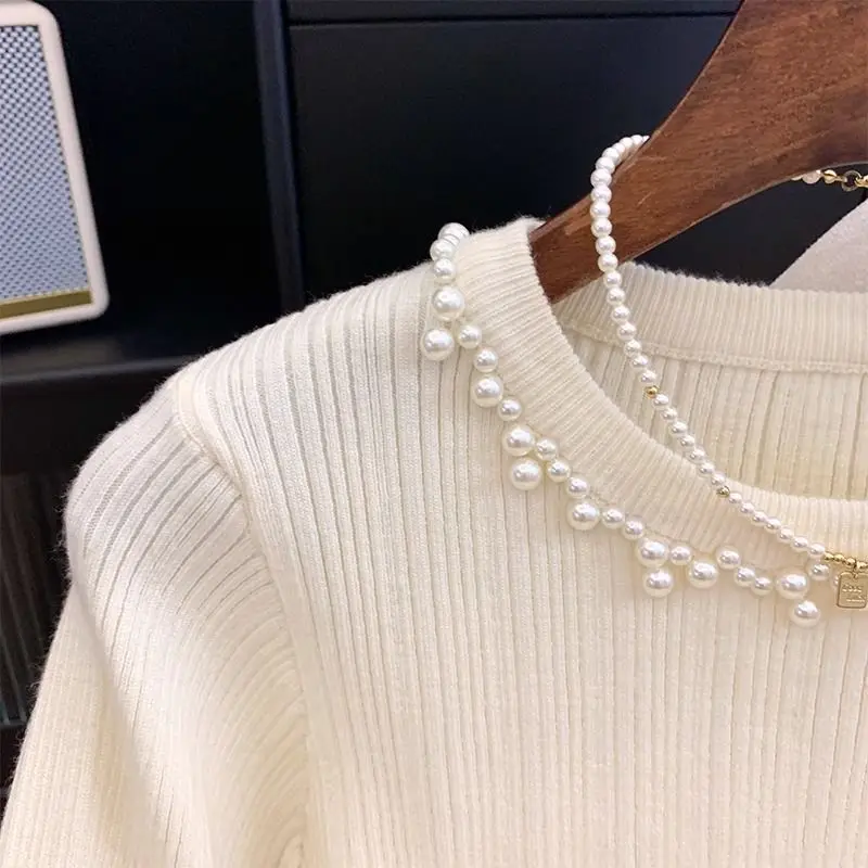 Matakawa Beading Flare Sleeve Women Sweaters Solid Korean Fashion Elegant Pull Femme Autumn Winter Sweet Retro Pullovers