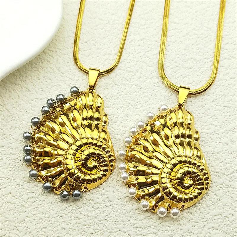 

Stainless Steel Shell Conch Scallops Charms Pendant Necklace For Women Summer Ocean Beach Chain Necklace Accessories Jewelry