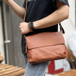 Retro Crazy Horse Leather Shoulder Messenger Bag Men's Simple Casual Genuine Leather Clutch Bag Ipad Bag