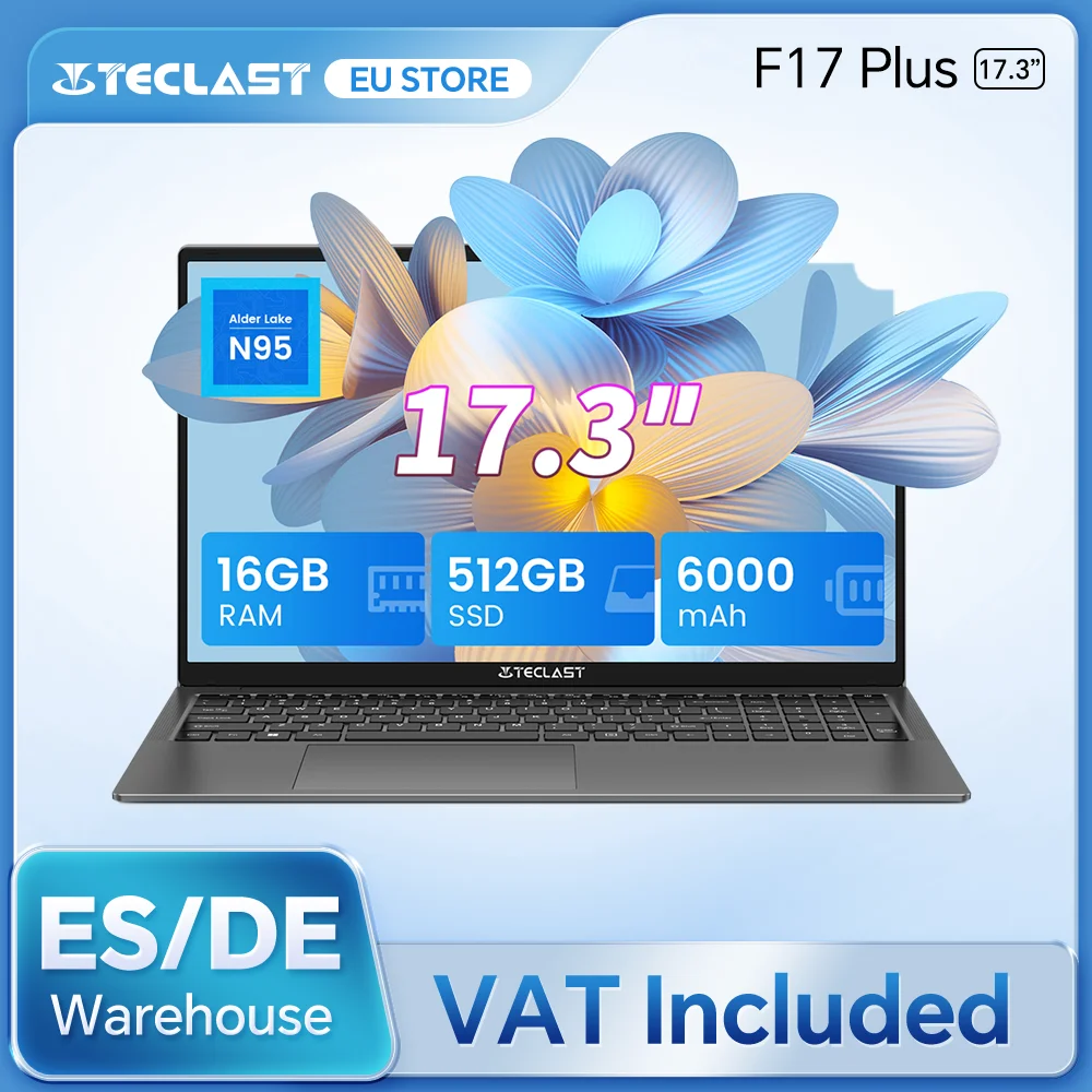 Laptop Teclast F17 Plus 17,3 pollici, Intel N95, 16GB RAM, 512GB SSD, Windows 11 Pro, Apertura a 180°, Tastiera Retroilluminata, mini-HDMI, USB 3.2