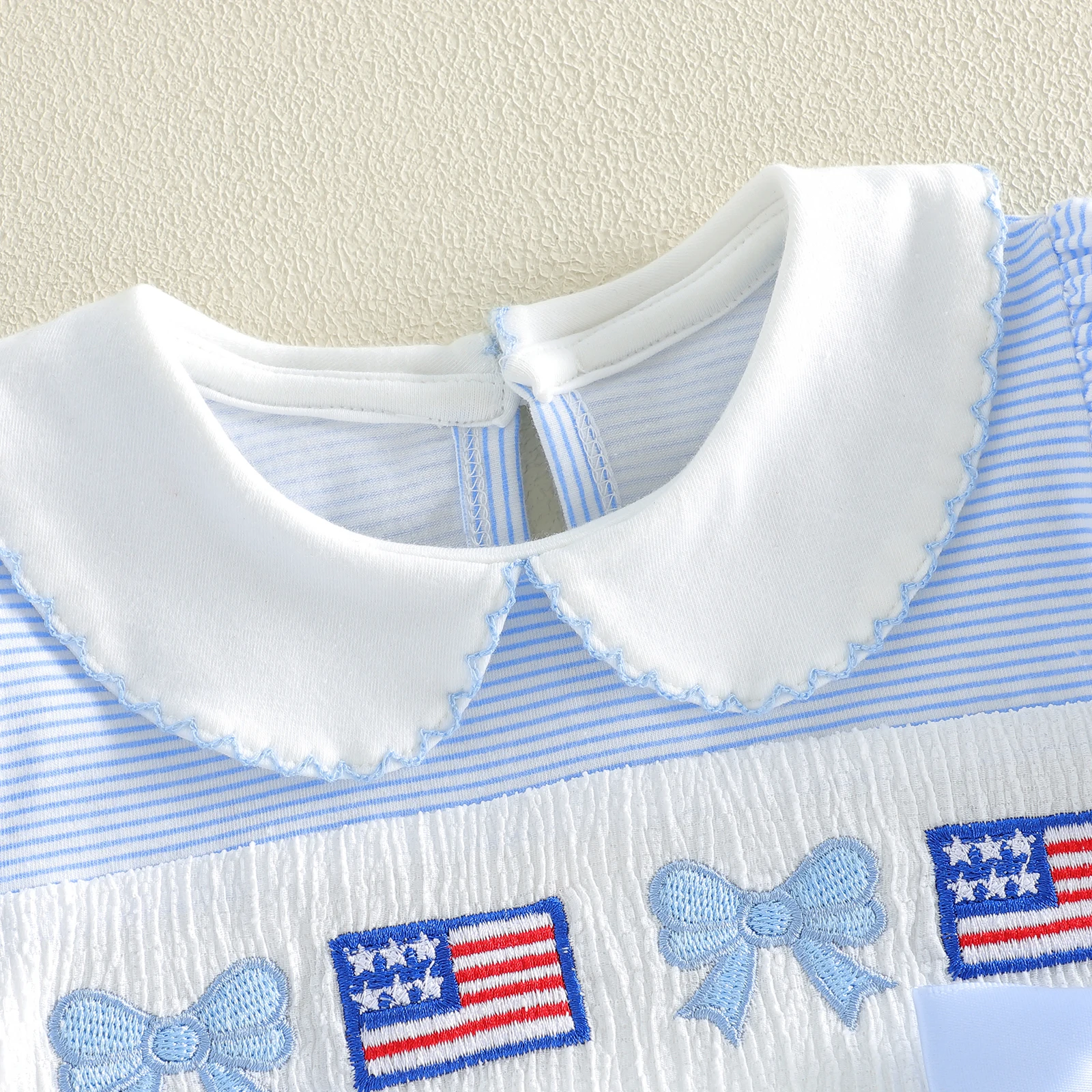 

Комбинезон для маленьких девочек с короткими рукавами, в полоску, с вышивкой, бантом и флагом, летний комбинезон на День независимости