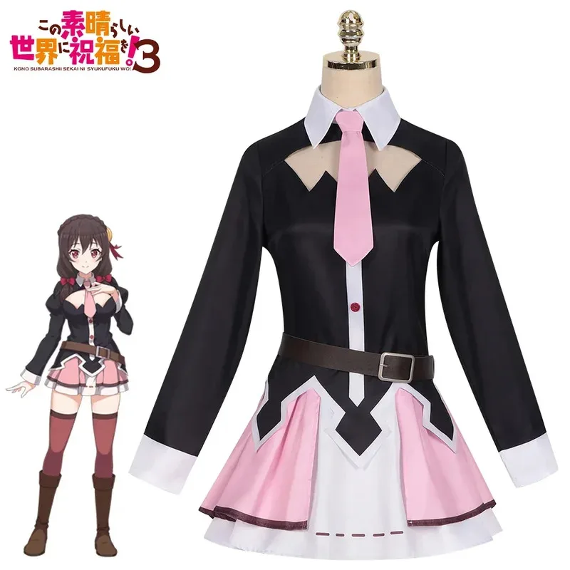 Satou Kazuma Aqua Megumin gran oferta disfraz de Cosplay peluca fiesta de Halloween falda de Carnaval mangas superiores conjunto de medias Comic Con moda