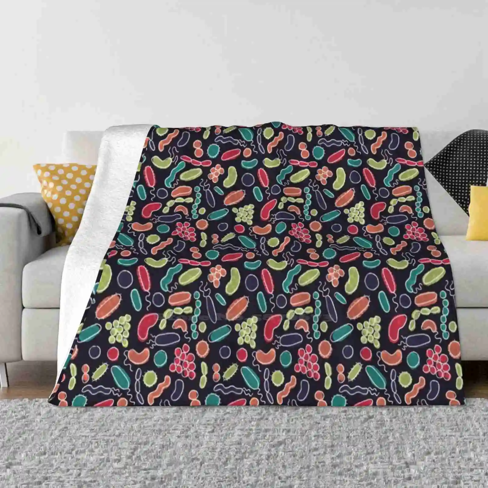 Painted Microbes-Dark Best Selling Room Household Flannel Blanket Microbes Colorful Nerds Nerd Art Science Art Bacteria Art