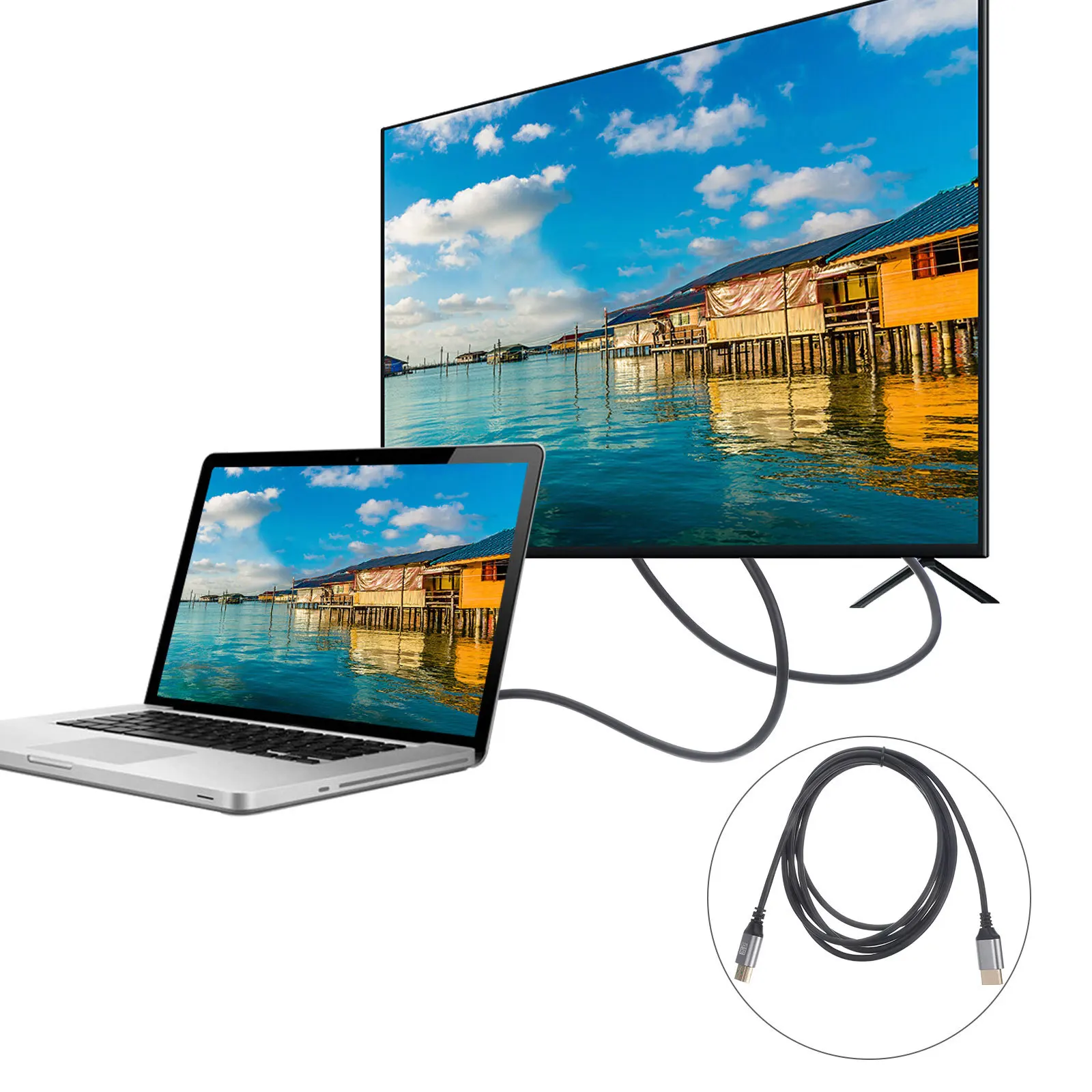 كابل فيديو عالي الدقة 2 متر 8K 19 + 1 كور عالي.1 ذكر إلى ذكر لشاشة الكمبيوتر سلك طويل رفيع