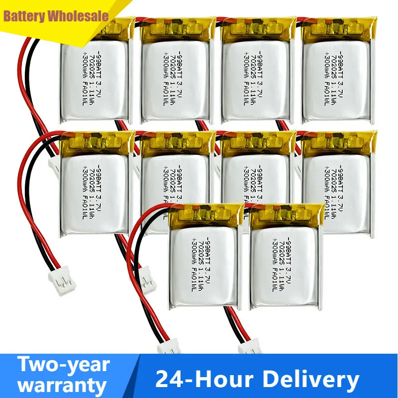 NEW 10Pcs 702025 LiPo Lithium Polymer Battery 3,7V 300mAh for Bluetooth Headphones,Mini Speaker,Air Purifier,Smart Card Device