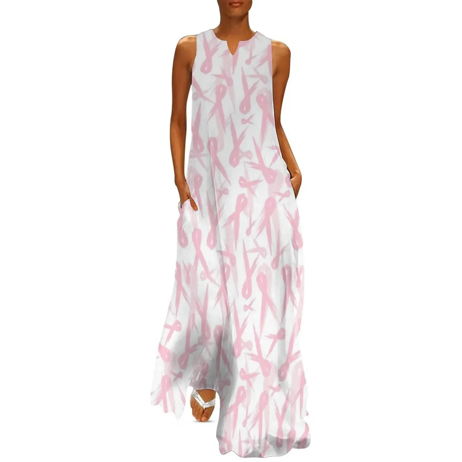

Breast Cancer Ribbons Long Dress dress women elegant luxury elegant party dress for women 2025 long sleeve