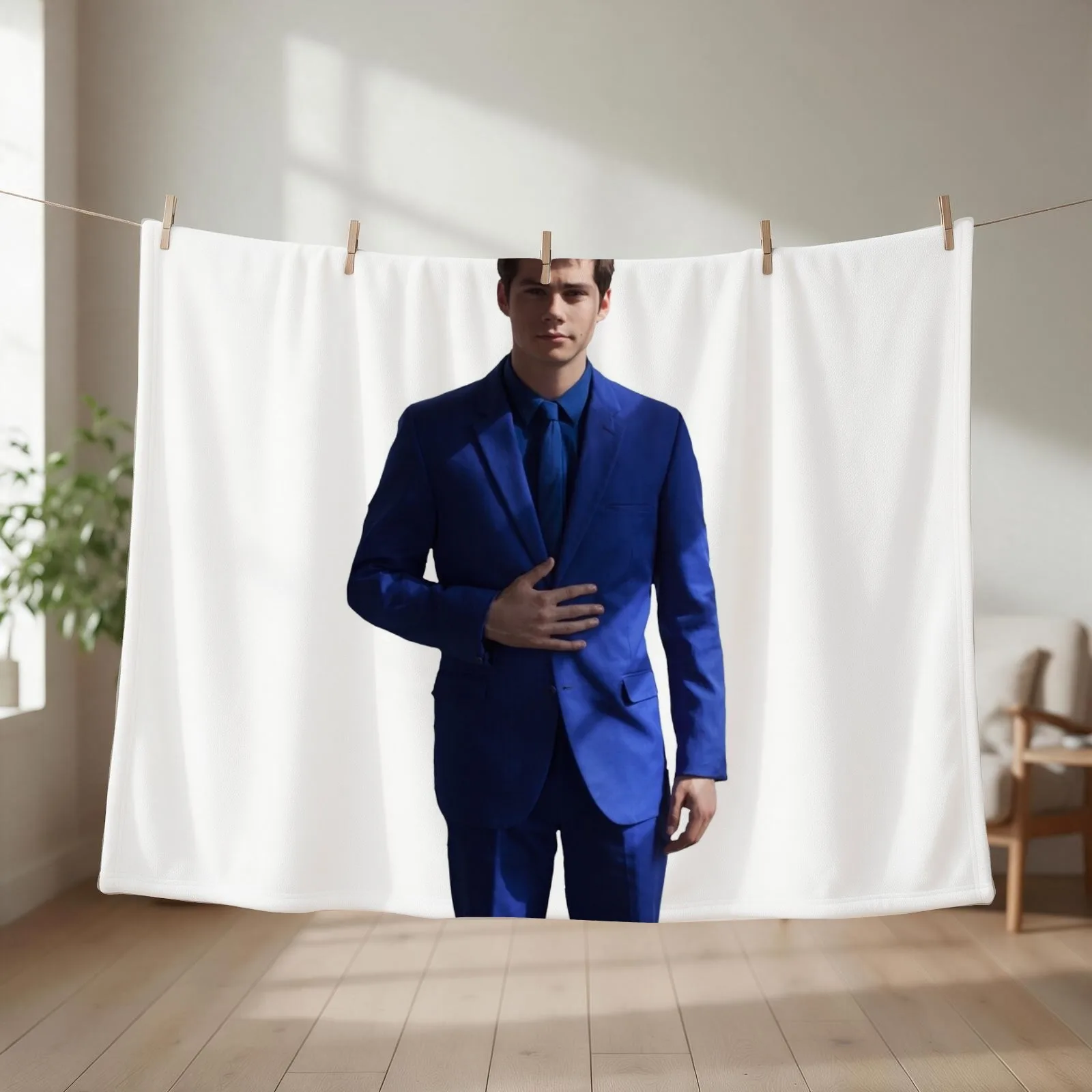 Dylan O'Brien in Blue Suit Throw Blanket couch cozy soft plush fuzzy picnic outdoor blanket
