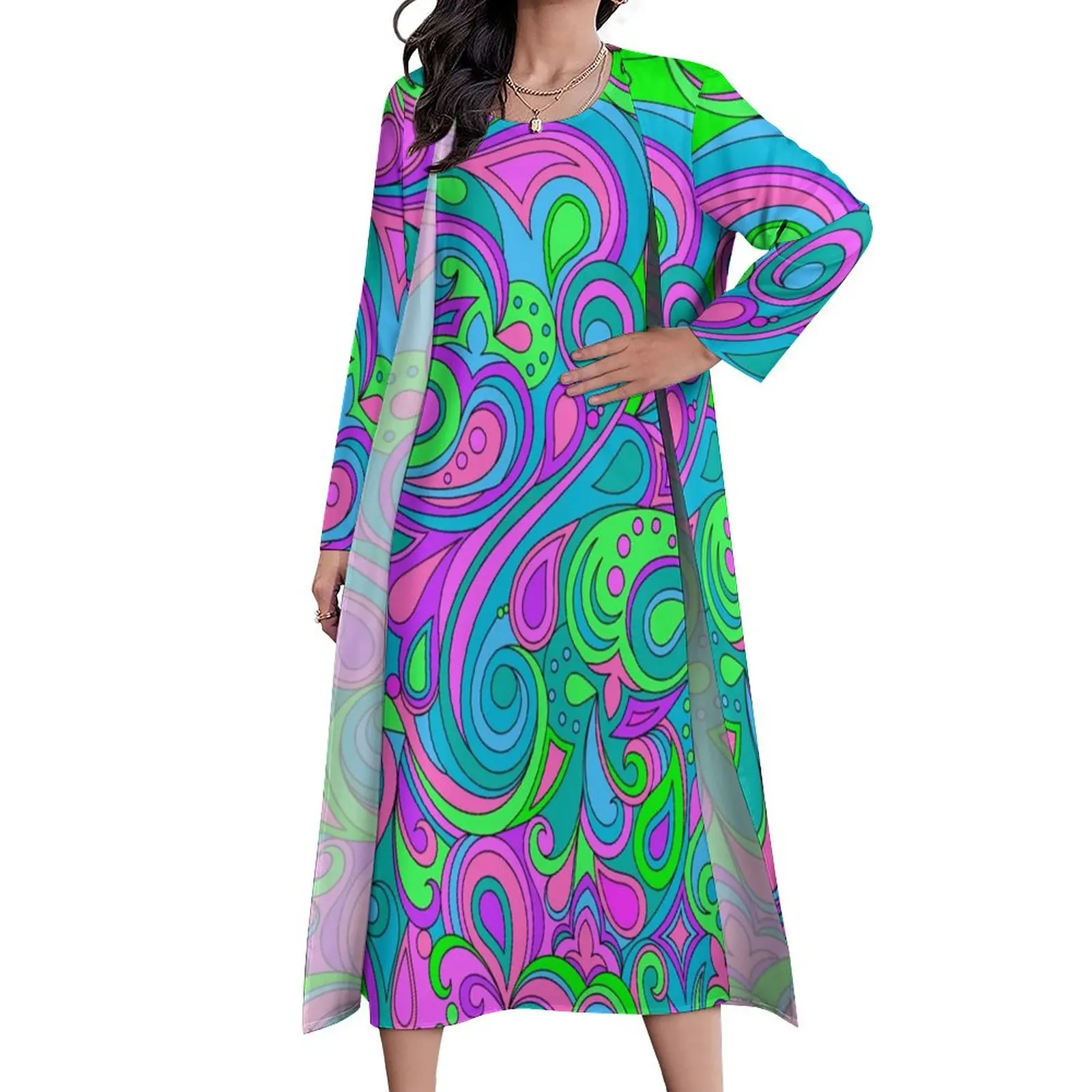 Psychedelic Art Dress Hippy Purple Paisley Sexy Maxi Dress Streetwear Casual Long Dresses Female 2 Piece Design Oversize Vestido