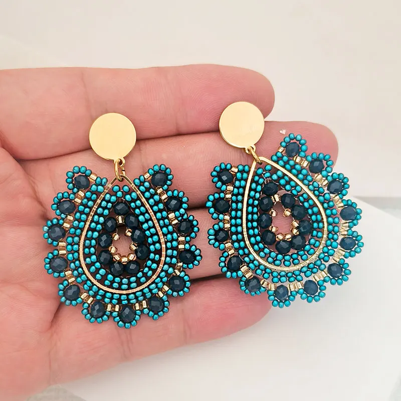 

Серьги-кольца ручной работы из 18-каратного золота и нержавеющей стали в богемном стиле с геометрическим рисунком, модные стеклянные украшения, подарок для женщин