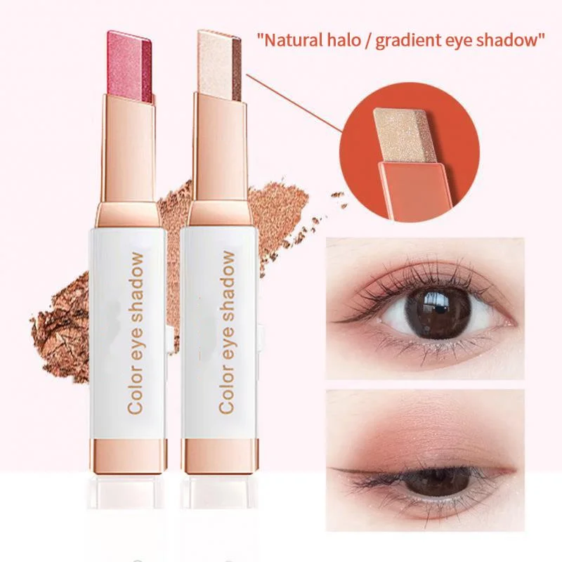 Sombra de ojos profesional 2 en 1, palo de terciopelo degradado de doble Color, maquillaje de ojos resistente al agua, brillo duradero, maquillaje metálico