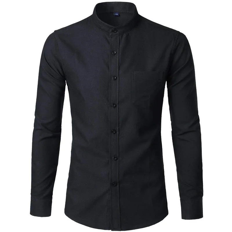 Oxford Baumwolle Hemd Männer 2022 Frühling Casual Slim Fit Stehkragen Herren Kleid Shirts Langarm Solide Chemise Homme Armee grün