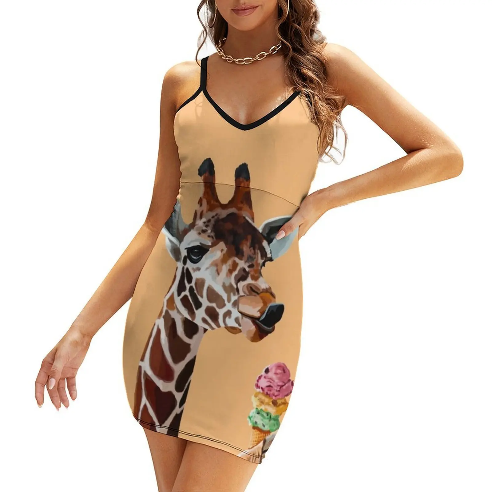 

Giraffe with a cute tong and ice cream Sling Dress party dresses women wedding guest dress 2025 summer dresses womens 2025