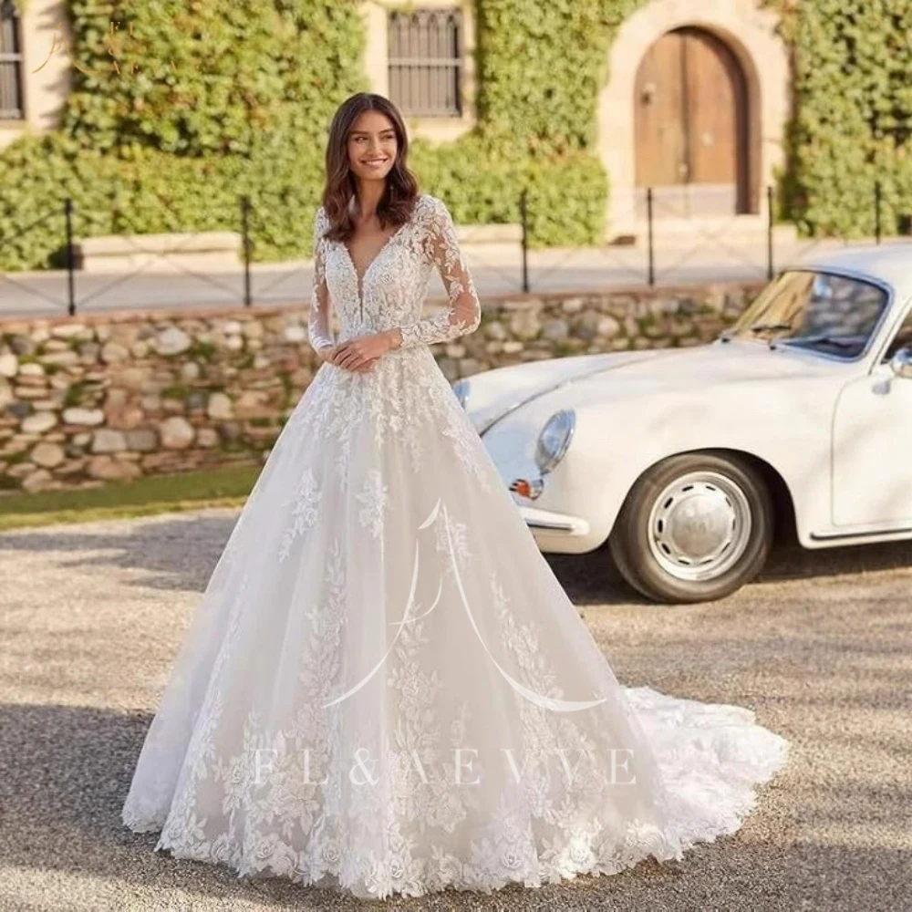 FL&AEVVE ディープ V ネック レース ウェディング ドレス エレガント A ライン ブライダル ガウン カスタマイズされたフォーマル パーティー ローブ 花嫁用