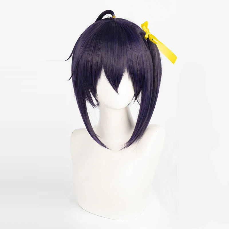 Roxo; Estudante curto simulado cabelo humano pequeno pássaro natação seis flores peruca cosplay de alta temperatura seda mulher cabelo curto