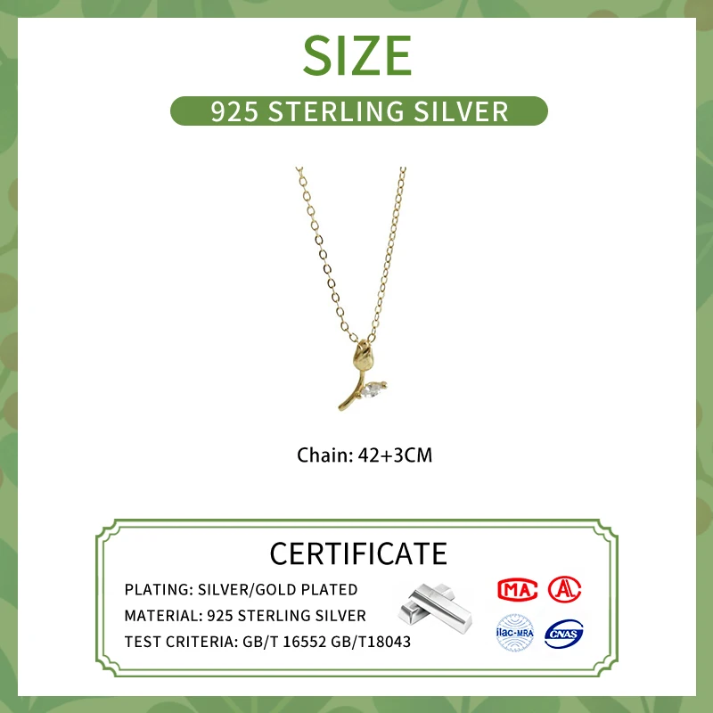 Real 925 Sterling Silver Zircon Tulip Pendant Necklaces for Women Cute Light Luxury Fine Jewelry Minimalist Plant Accessories