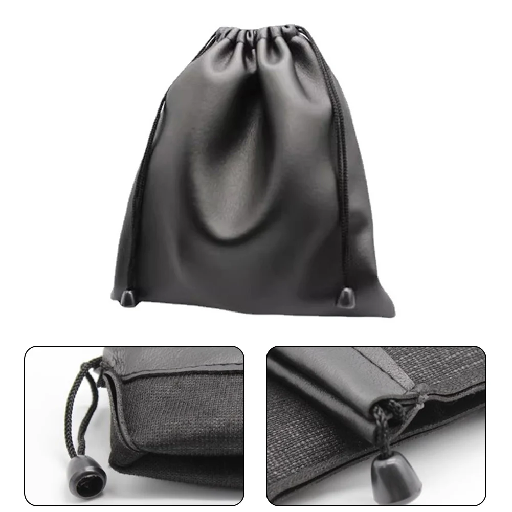 Portable Faux Leather Headset Bag With Drawstring Earphone Bag Pouch Black Large Waterproof Headphone Bag Dustproof Storage Bag