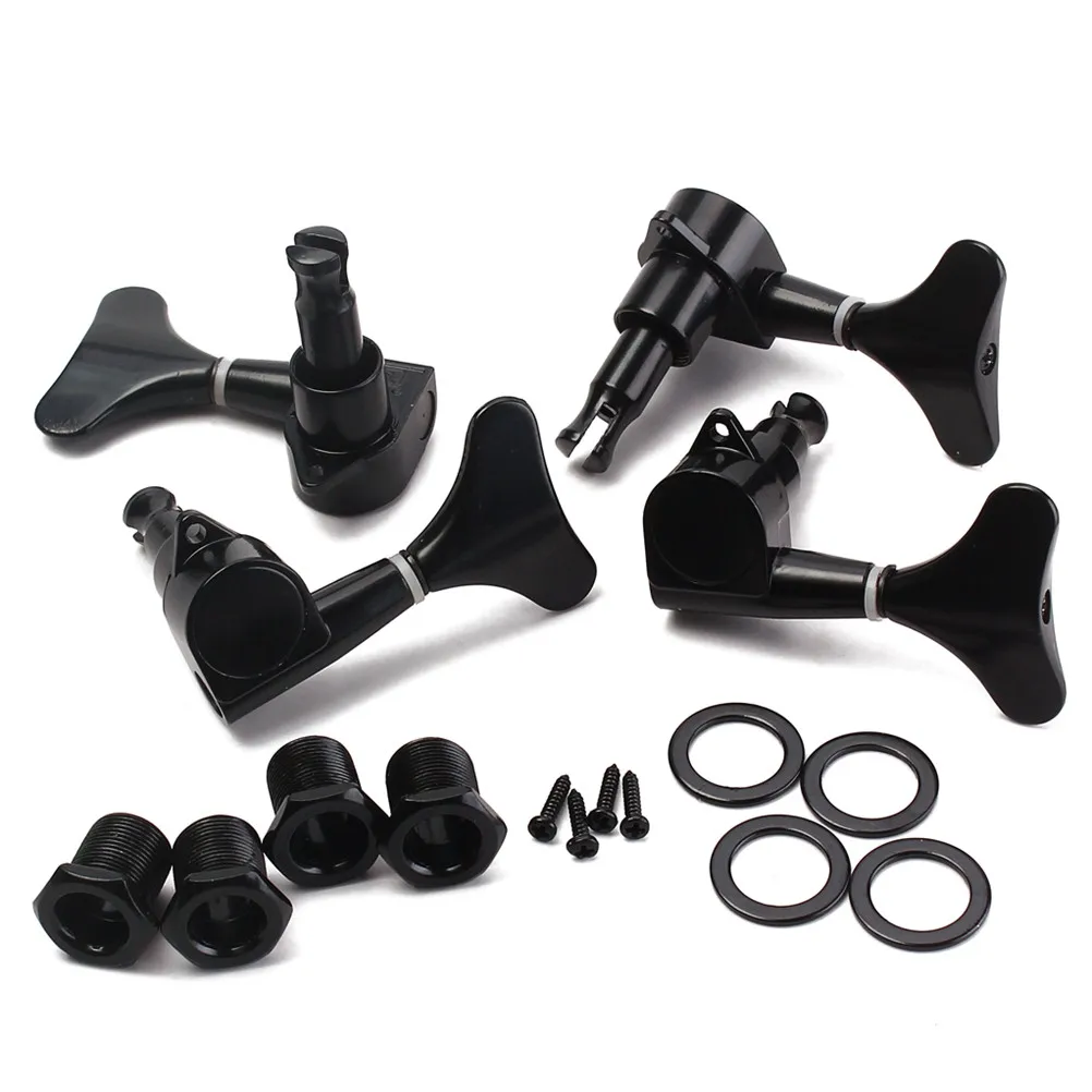 4Pcs Sealed Bass Tuning Pegs Machine Heads 2l2r Black Black Set for Acoustic Electric 4 String Bass Guitar Tuning Keys Ferrules