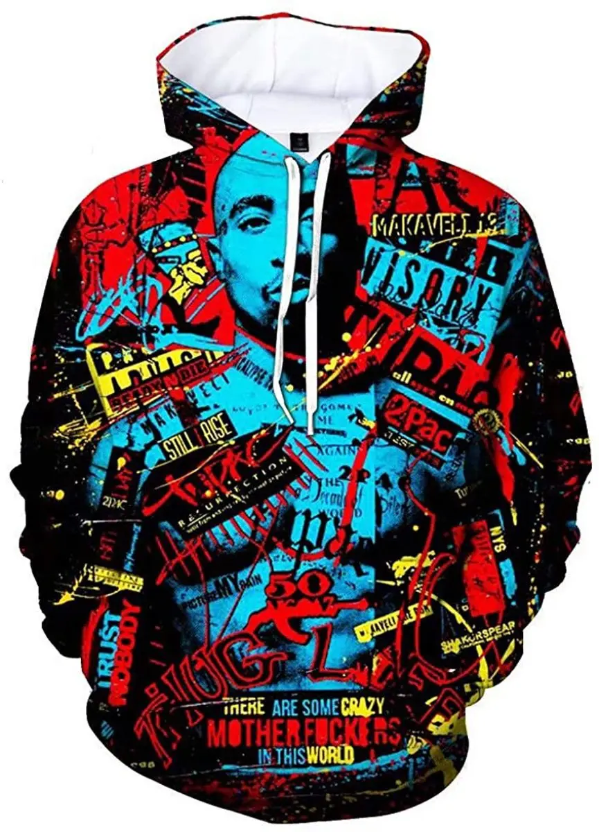 2pac Print Hoodies for Men Fashion 3D Pattern New in Sweatshirts Hip Hop Harajuku Oversized Pullover Tops S-7XL Women Sweatshirt