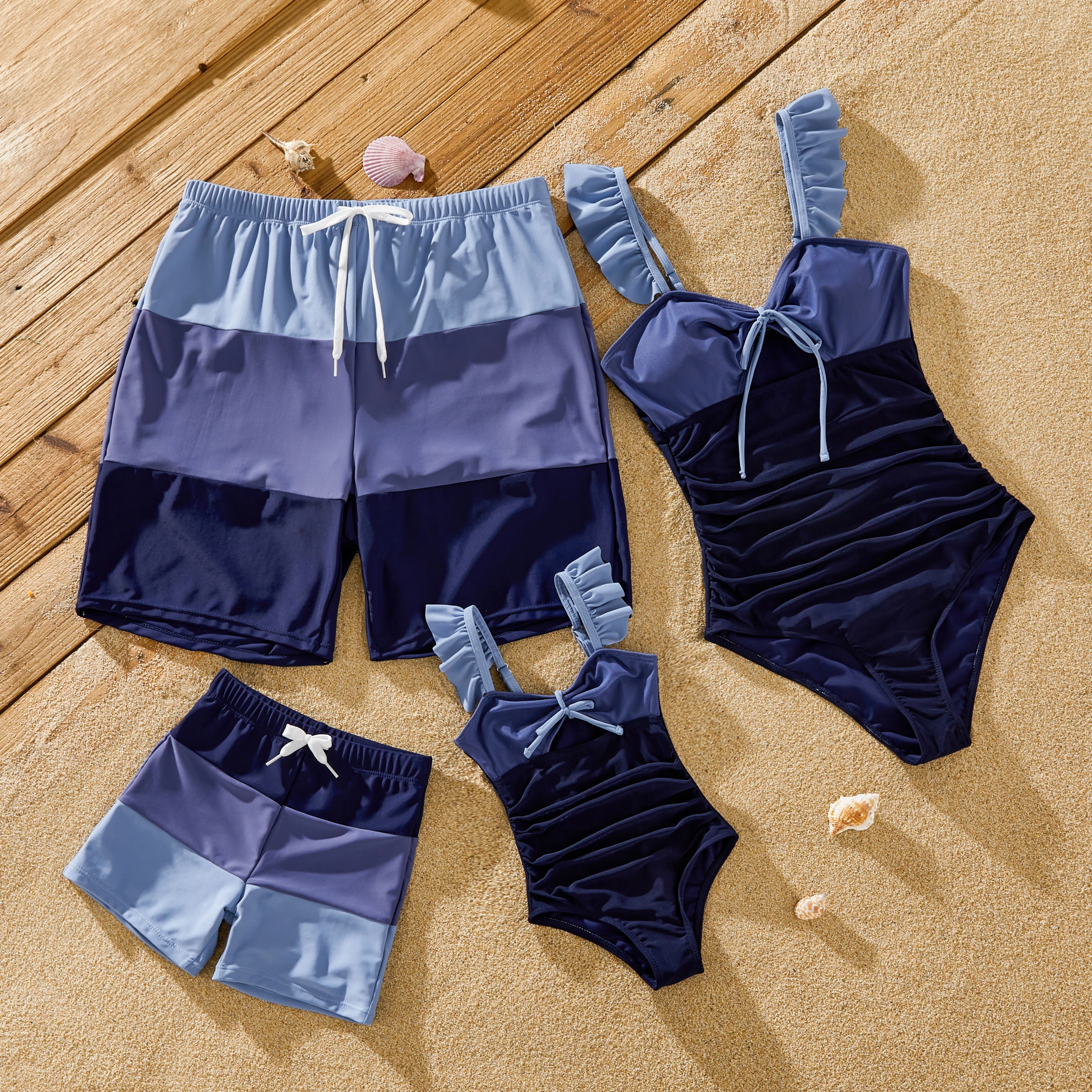 

PatPat Family Matching Drawstring Swim Trunks or Ruched Bow Tie Cut Out Mesh Ruffle Strap One-Piece Swimsuit (Quick-Dry)
