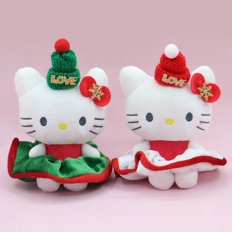 Śliczna pluszowa zabawka Sanrio Hello Kitty 12CM seria bożonarodzeniowa dekoracja miękka wypchana lalka brelok do kluczyków samochodowych wisiorek dziewczęcy prezent świąteczny dla dzieci