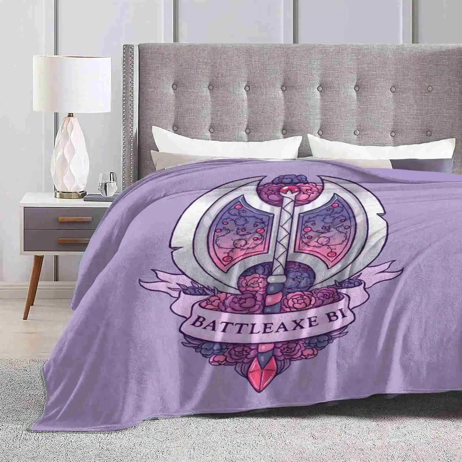 Battleaxe Bi Creative Design Light Thin Soft Flannel Blanket Battleaxe Flowers Peony Ribbon Dnd And Dragons Weapons Bisexuality