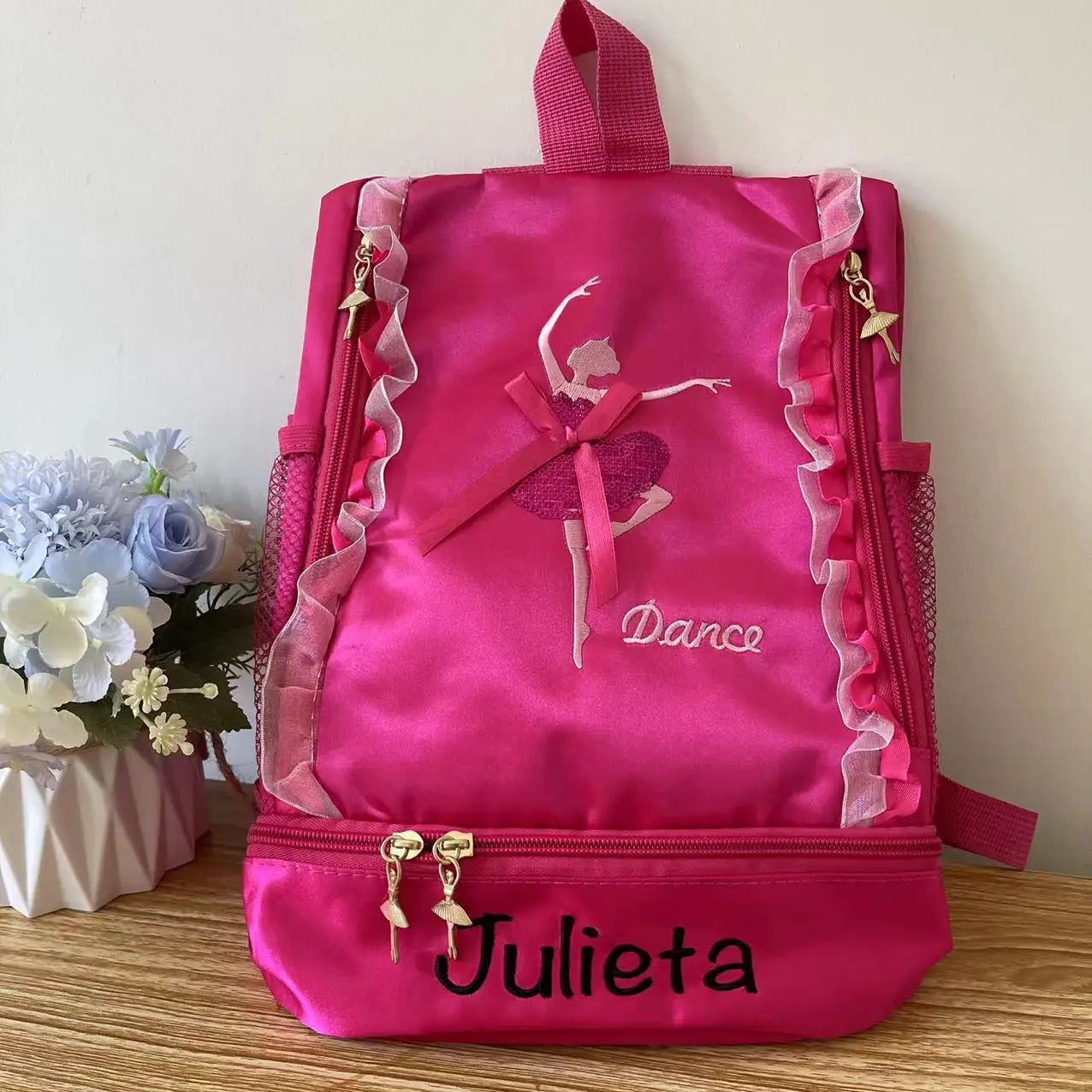 

Personalised Embroidery Ballet Dance Backpack with Separate Shoe Compartment,Little Girls Ballerina Bag for Dance Toddler Bag