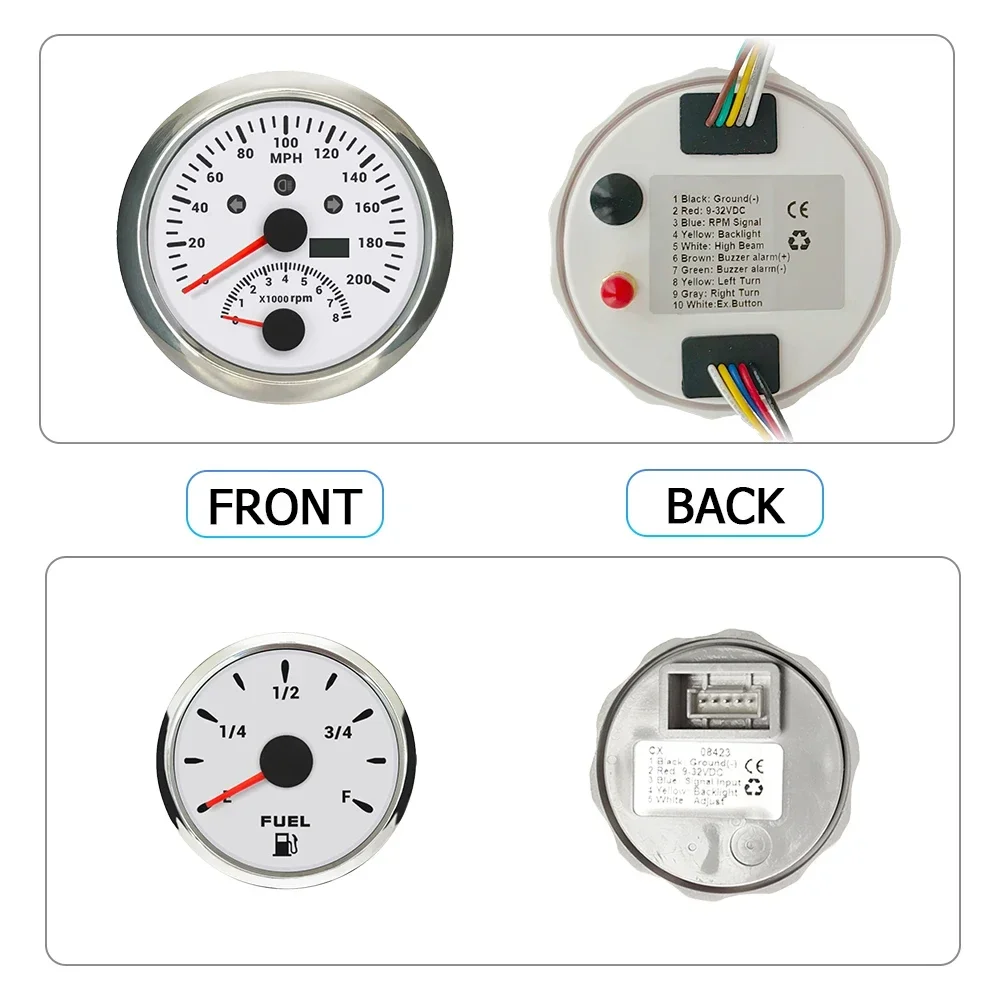 Popular 85mm GPS Speedometer 0-120MPH 0-200mph with 8000RPM Tachometer + 52mm Water Temp Oil Pressure Fuel Level 8-16V Voltmeter