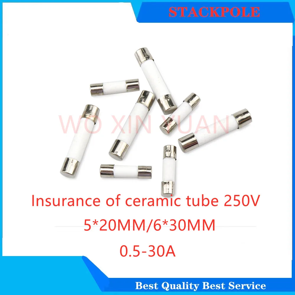 10pcs/lot 5*20mm 6*30mm Fast Blow Tube Fuses 250V 0.5A 1A 2A 3A 4A 5A 6A 6.3A 8A 10A 15A 20A 25A 30A AMP Fuse Ceramic Fusible