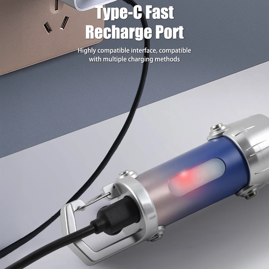 Mini torcia LED COB Torcia ricaricabile USB con gancio Portachiavi portatile Lanterna da campeggio esterna con luce rossa blu