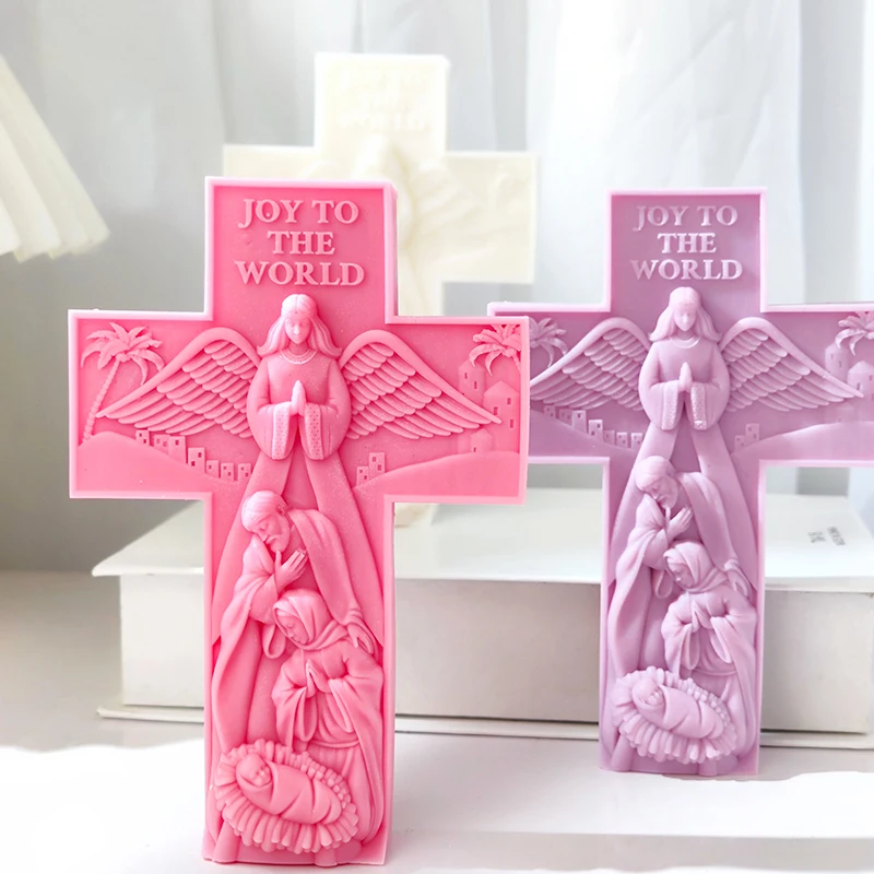 Cross Angel Prayer Mold, Religious Jesus Newborn Aromatherapy Candle, Cross Relief Candle Home Decoration