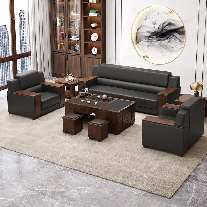 

Office new Chinese business meeting leather simple sofa coffee table combination