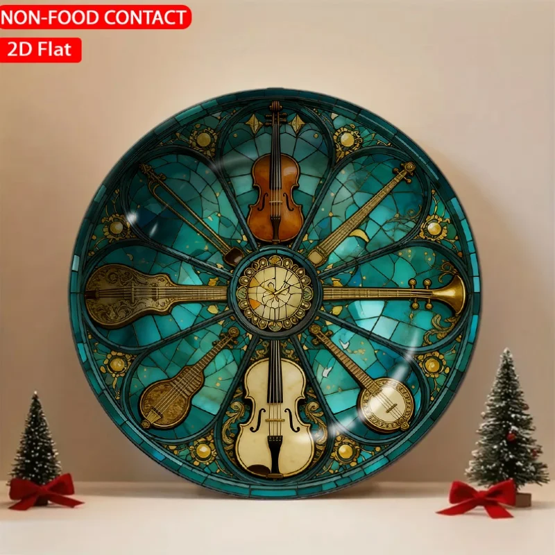 1pc Art Nouveau Musical Instruments Turquoise Ceramic Plate Non-Food Contact, Home Desk Ornaments, Living Room And Bedroom