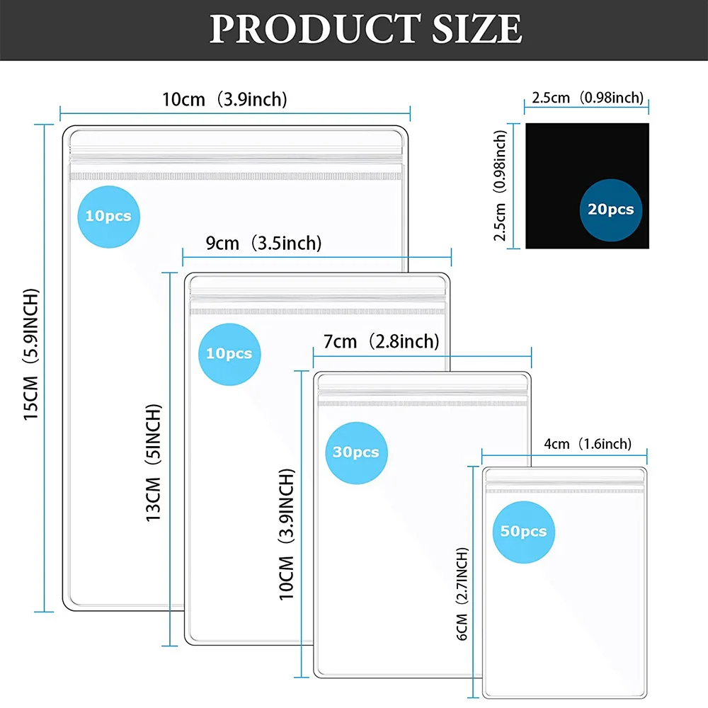 أكياس بلاستيكية شفافة ، مجموعات شرائط مضادة للتشويه ، 20 علامة شريط للخواتم ، تخزين مجوهرات القلادات ، من من من 20 علامة