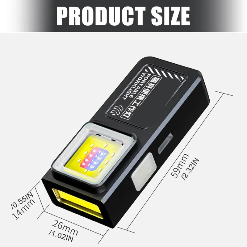 LED COB Flashlight Type C Rechargeable Portable Mini Torch Pocket Lantern Flood Work Light with Clip Magnet For Emergency image 6