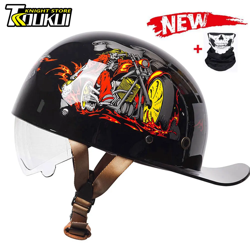 Baseball Cap Helmet Motorcycle Retro Helmet Cycling Scooter Casque Moto Half Face HD Visors Capacete De Moto Men Women