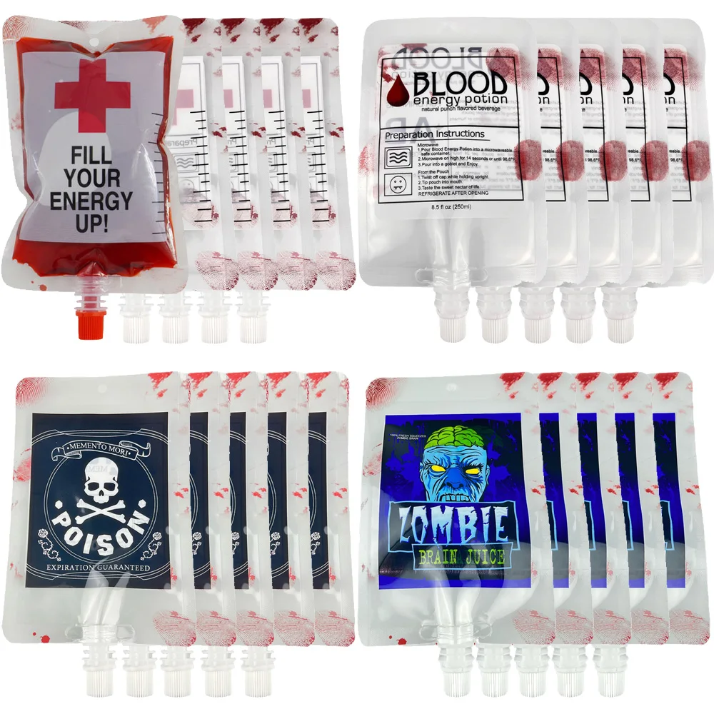 5/10pcs 150/250ml Drinks Blood Bags Halloween Decoration Reusable Drink Pouch Live Blood of Theme Party Masquerade Party Props