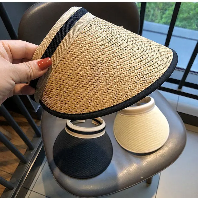 Strohhut, Visiere, Strandhut, Damenhüte und -kappen, leerer Zylinder, Sommerhüte für Frauen, Sonnenschutz, Pferdeschwanzhut, Kpop Designer – Detail 10