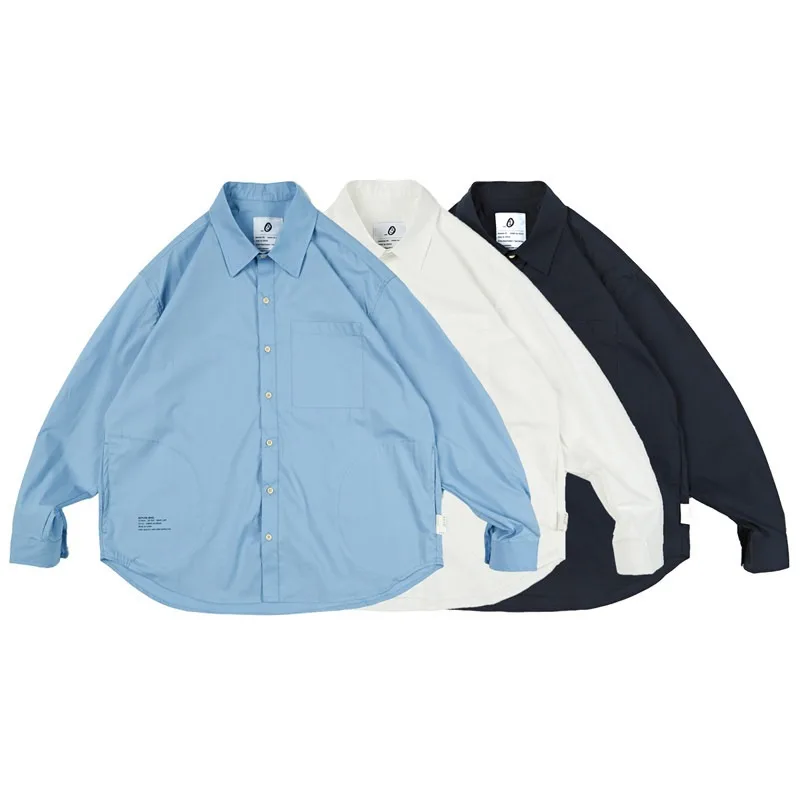 Japanese Loose Multi Pocket Shirt for Men and Women Trendy Loose A-line Curved Hem Long Sleeved Shirts