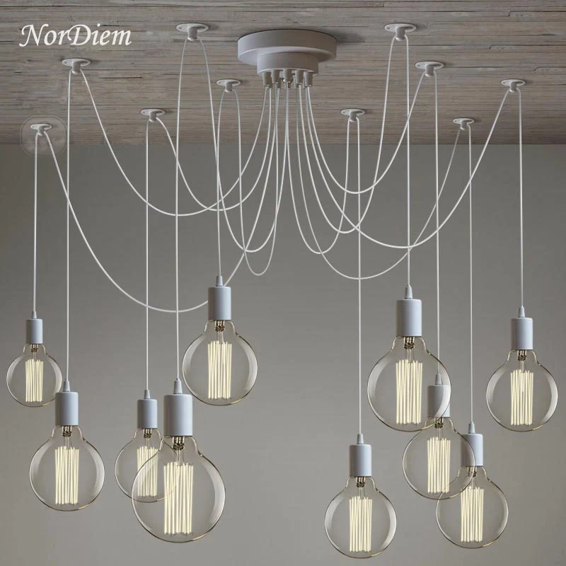 NorDiem LOFT Modern White/Black Ceiling Light 6-16 Arms Retro Adjustable Edison Bulb Lamp E27 Art Spider Ceiling luminaire