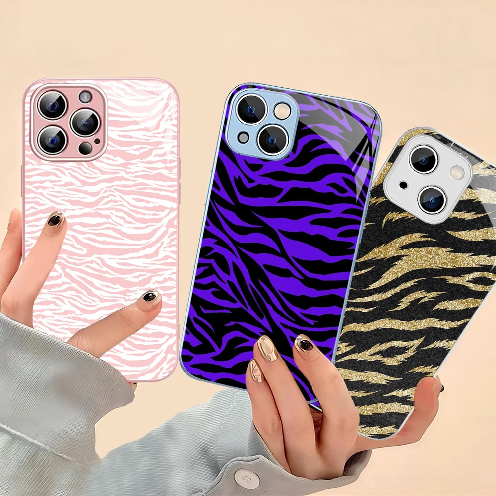 

Zebra Print Phone Case Tempered Glass For Iphone 14 13 12 11 Pro Mini XS MAX 14Plus X XS XR Cover