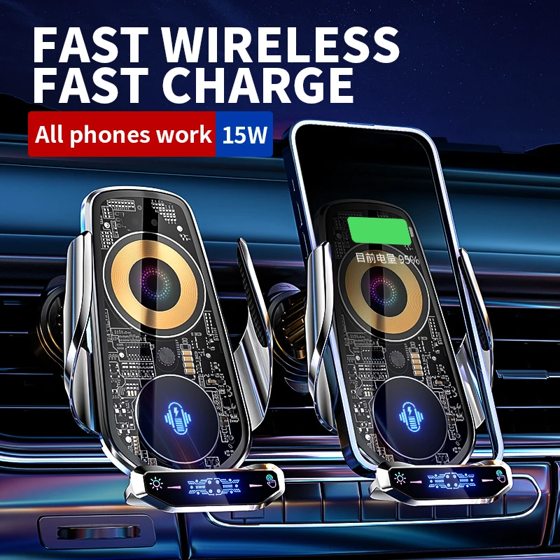 2023 New Product Wireless Charging Car Mount 15w Fast Charging For iphone 14 13 12 11 Transparent Design High Speed For Samsung